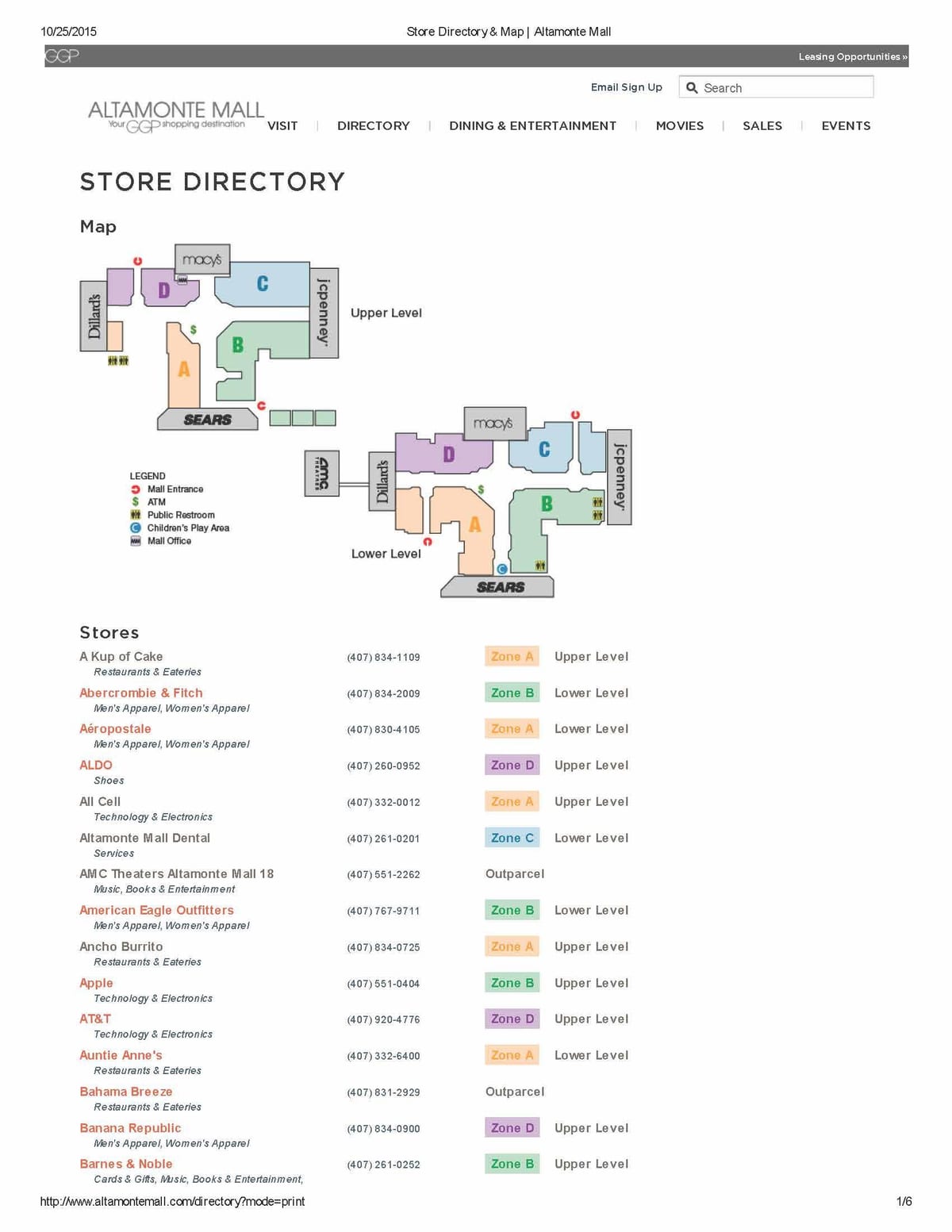 Karte von Altamonte mall